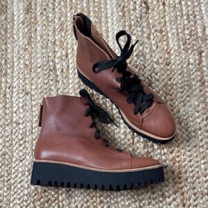ALL BLACK 40.5 Brown Flatform Platform Camper 3T Lace Up Boots
